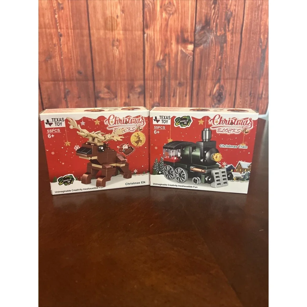 Building Blocks Reindeer Holiday Series Blocks Stocking Stuffer &Christmas Train